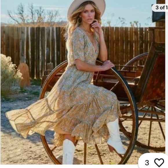 Storia Clarity Tiered Ruffle Floral Cottage Core Washed Yellow Maxi Dress Med - Picture 7 of 16